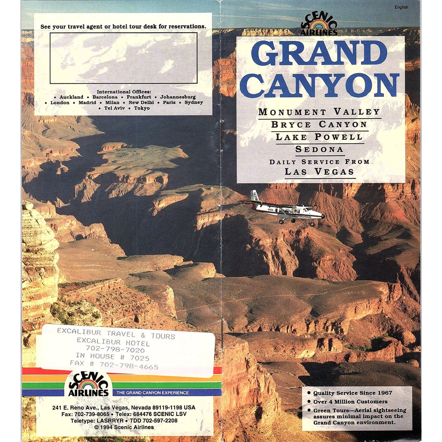 Scenic Airlines Grand Canyon Tours Las Vegas Fold Out Travel Brochure TH2-TB1