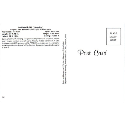Lockheed P-38L Lightning Vintage Postcard PC19