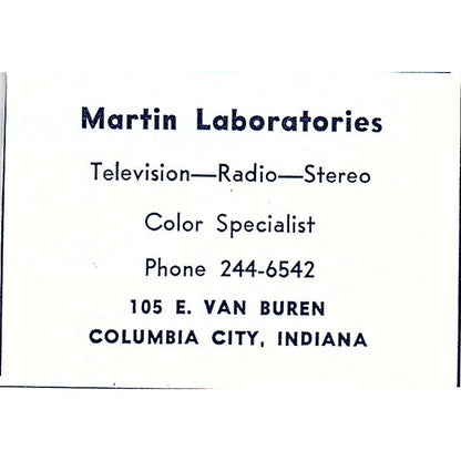 Martin Laboratories 105 E. Van Buren Columbia City Indiana 1964 Ad AG1-S11