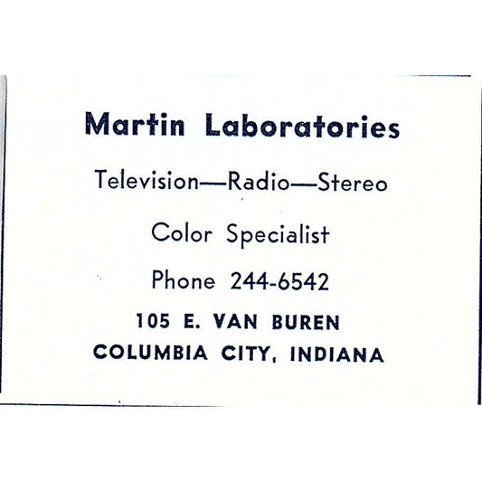 Martin Laboratories 105 E. Van Buren Columbia City Indiana 1964 Ad AG1-S11