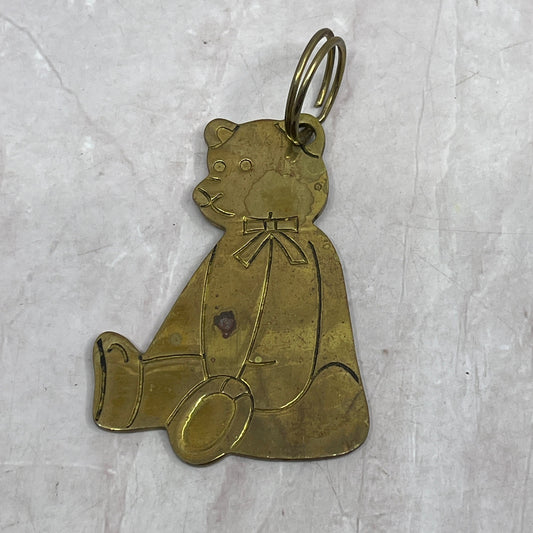 Vintage Gordon Fraser Teddy Bear w/ Bow 3” Solid Brass Keychain Fob 1980s SF4