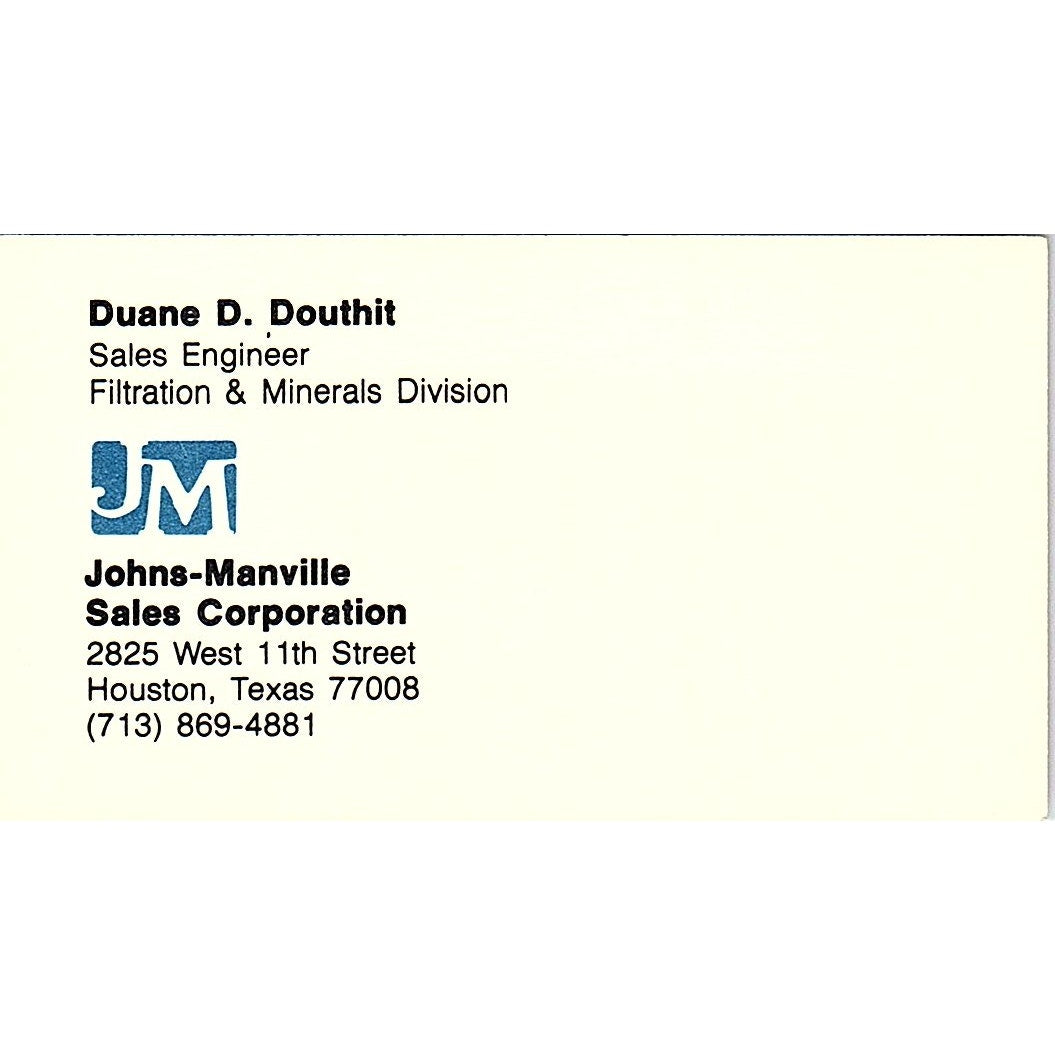 Johns-Manville Sales Corporation Duane D. Douthit Houston Business Card SB4-B3