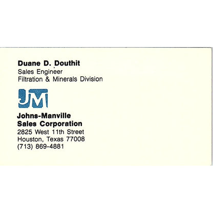 Johns-Manville Sales Corporation Duane D. Douthit Houston Business Card SB4-B3