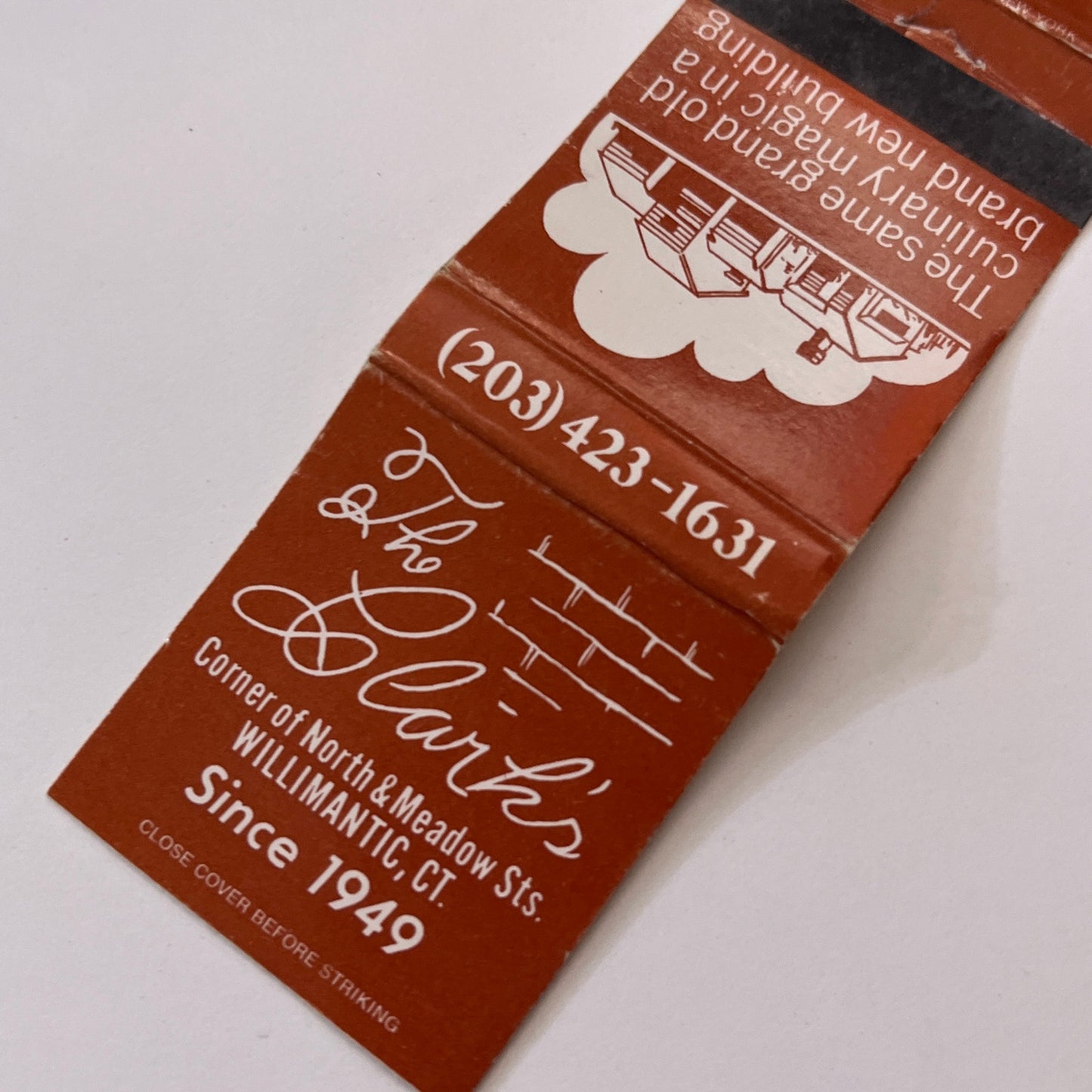 The Clark's Restaurant Willimantic CT Vintage Matchbook Cover TB6-MB1-10