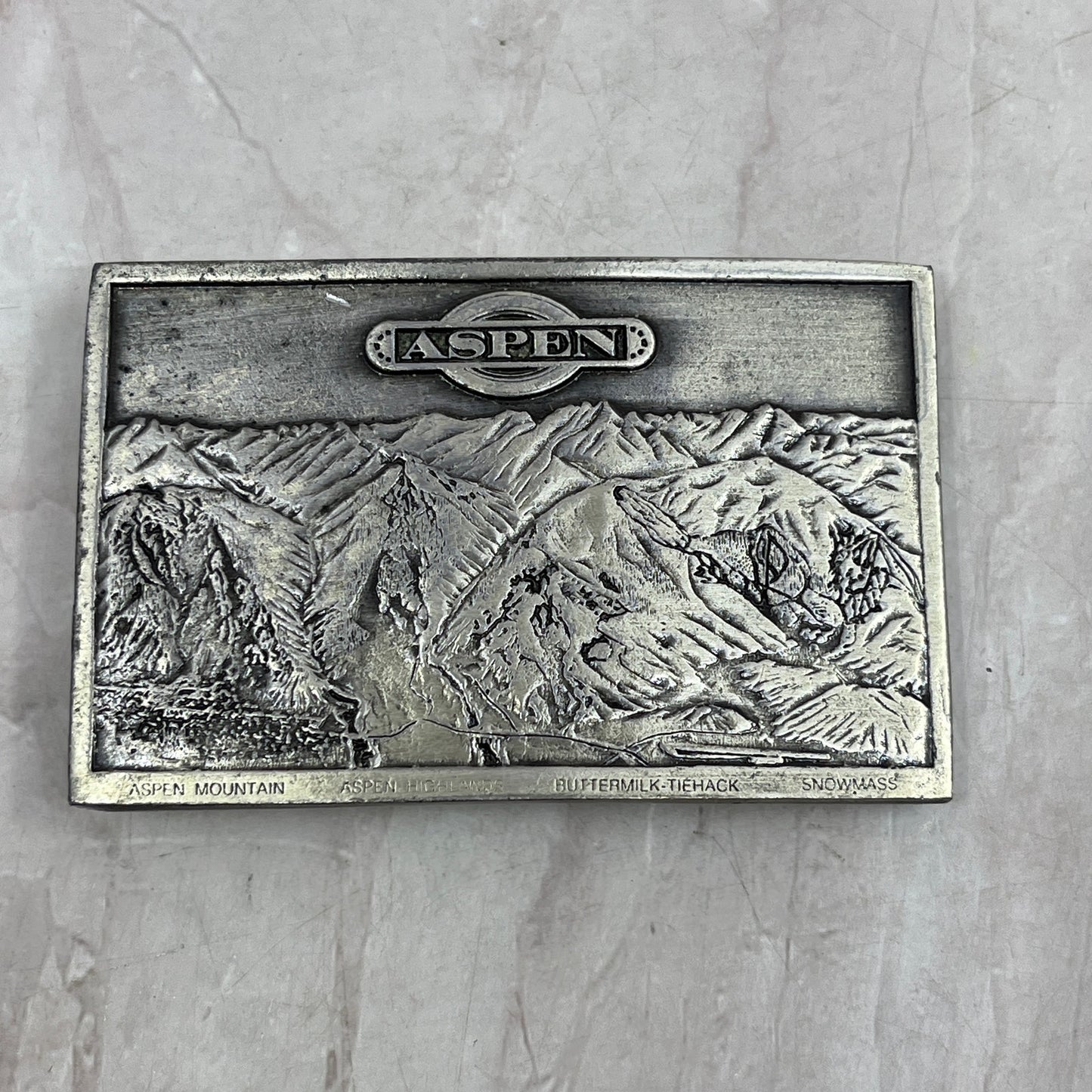 Aspen Colorado 1973 Belt Buckle Bergamot Brass Works USA Pewter SF4