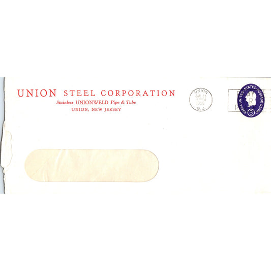 1958 Union Steel Co NJ Pray for Peace Cancellation Postal Cover Envelope TH9-L2