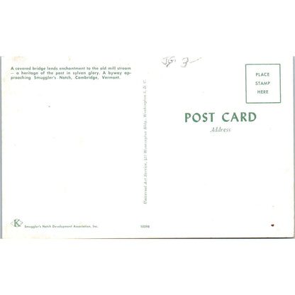 Covered Bridge Smuggler's Notch Cambridge VT Vintage Covered Bridge Postcard PD6