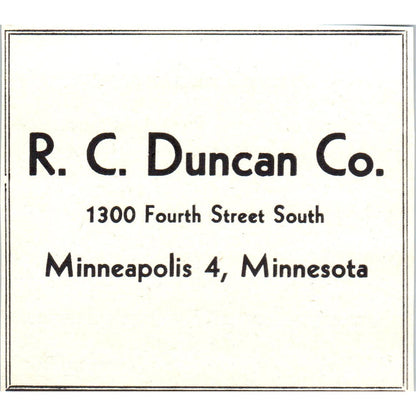 R.C. Duncan Co Minneapolis, Cutler-Magner Co Duluth 1953 Ad AE9-DC2
