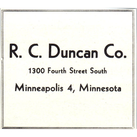 R.C. Duncan Co Minneapolis, Cutler-Magner Co Duluth 1953 Ad AE9-DC2