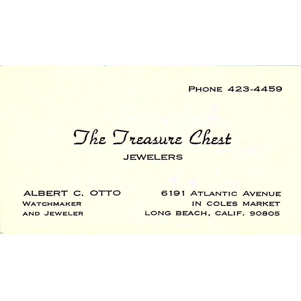 The Treasure Chest Jeweler Albert Otto Longbeach CA Vintage Business Card SB4-B9