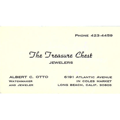 The Treasure Chest Jeweler Albert Otto Longbeach CA Vintage Business Card SB4-B9