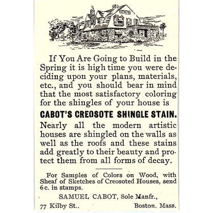 Cabot's Creosote Shingle Stain Samuel Cabot Boston MA 1892 Ad AG2-M11