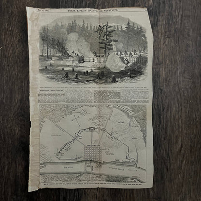 Siege of Washington Map of Tar River Original 1863 Civil War Engraving C32