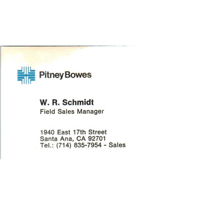 W.R. Schmidt Santa Ana CA Pitney Bowes Vintage Business Card SE3-B2