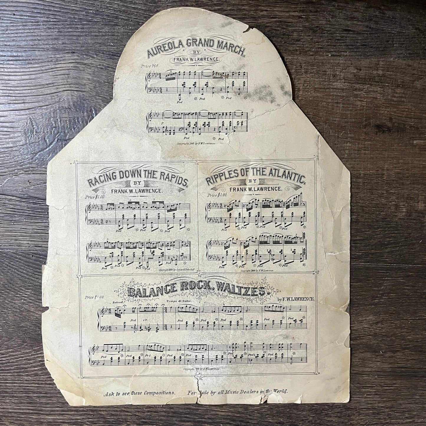 Original 1892 Harrison's Campaign March Die Cut Sheet Music E. Rose Prime V14-1