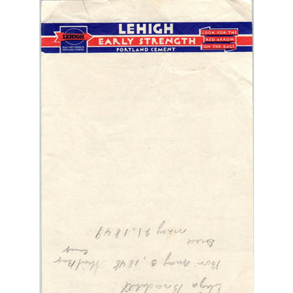 Vintage Lehigh Early Strength Portland Cement Letterhead D23