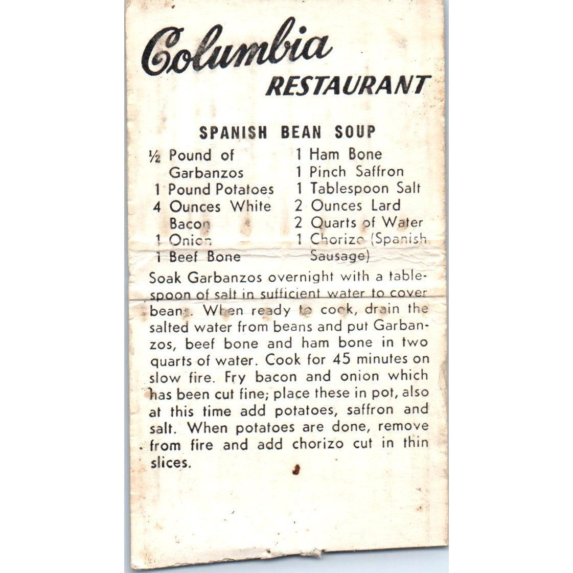 Columbia Spanish Restaurant Tampa FL Vintage Matchbook Cover SF4-Y7