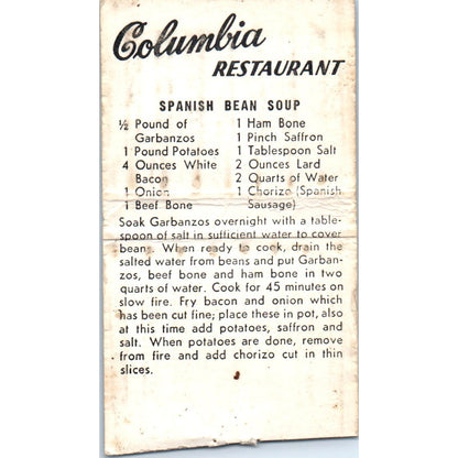 Columbia Spanish Restaurant Tampa FL Vintage Matchbook Cover SF4-Y7