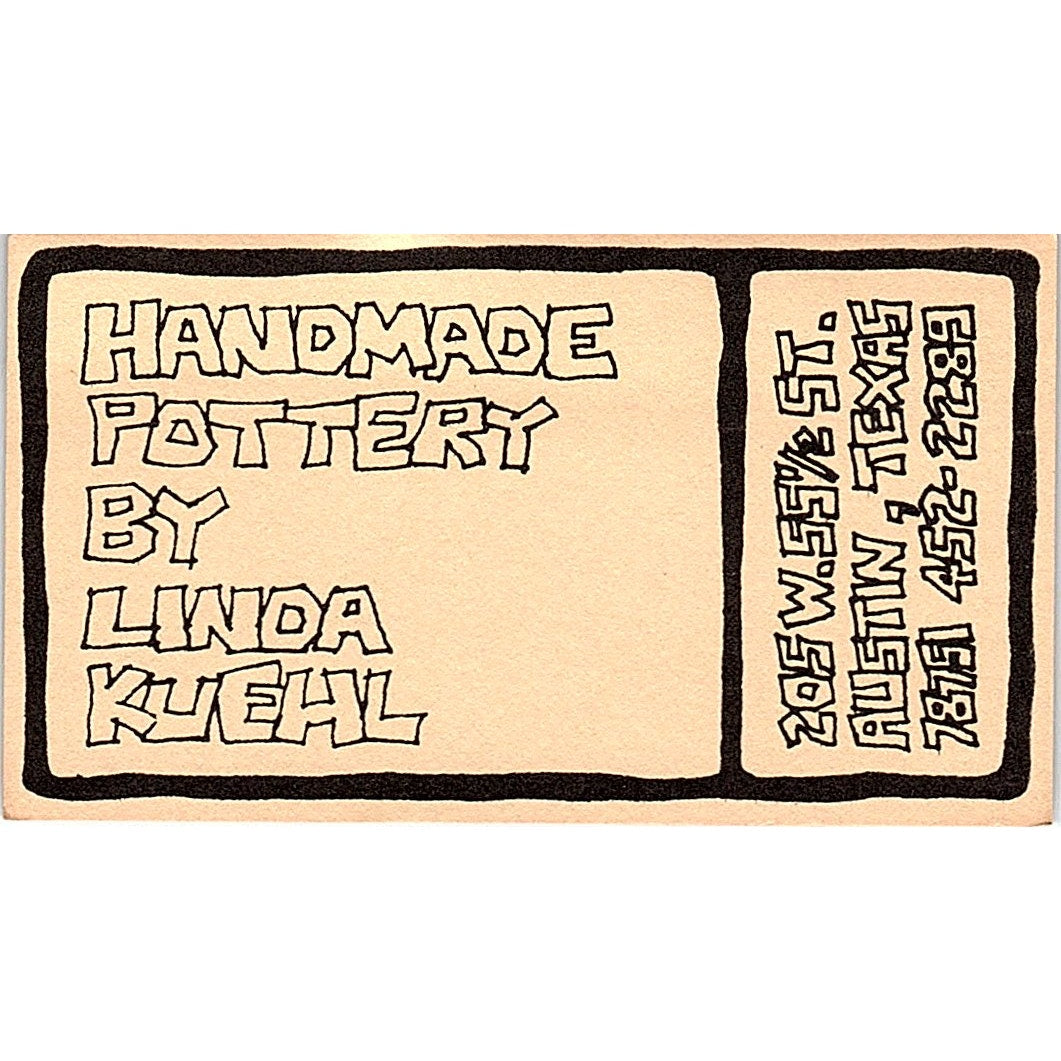 Handmade Pottery by Linda Kuehl Austin TX Vintage Business Card SD9-B5
