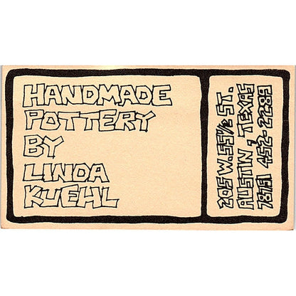 Handmade Pottery by Linda Kuehl Austin TX Vintage Business Card SD9-B5