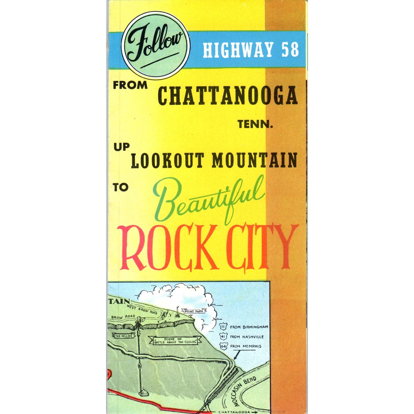 1951 Hwy 58 Rock City Chattanooga TN Lookout Mtn Fold Out Travel Brochure TJ5-TB