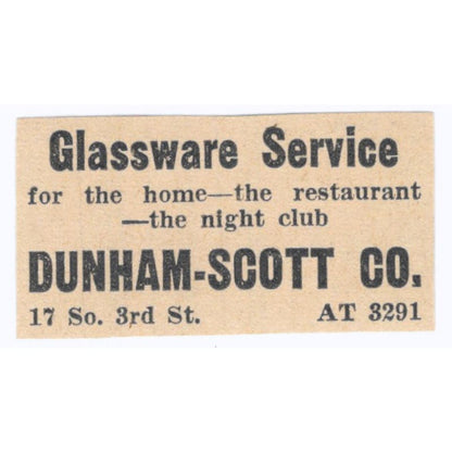 Dunham-Scott Co Glassware Service 1935 Minneapolis Journal Advertisement AE7-H3