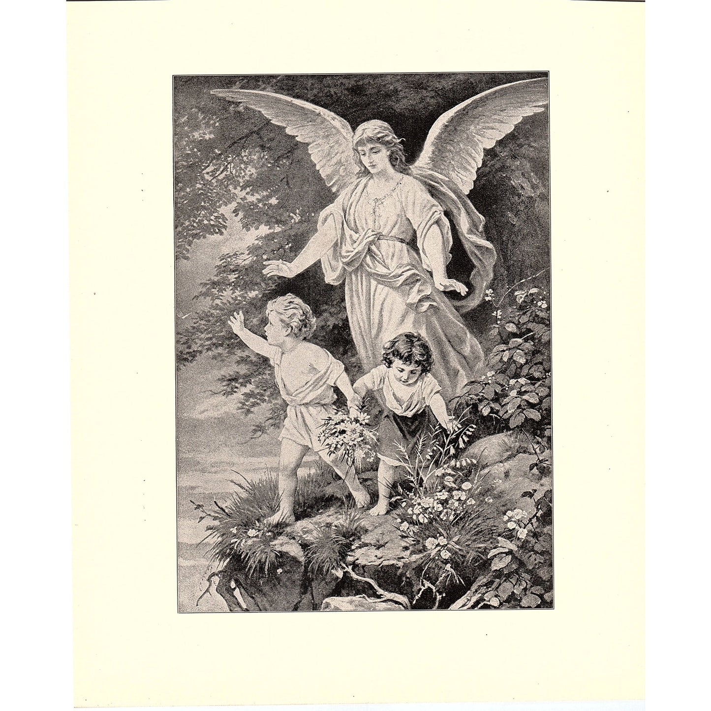 Guardian Angel - Bernard Plockhorst - 1898 Litho Art Print D19