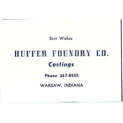 Huffer Foundry Co Castings Warsaw Indiana 1964 Ad AG1-M5