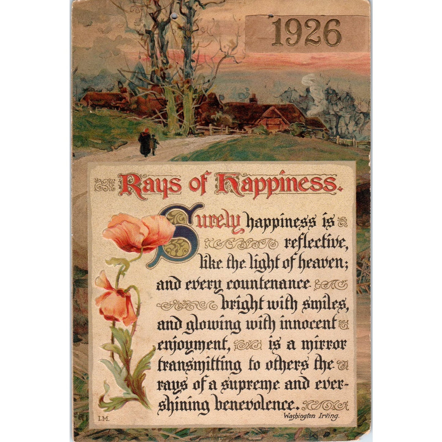 1926 Rays of Happiness Washington Irving Poem Card 4.5x7.5" AB9