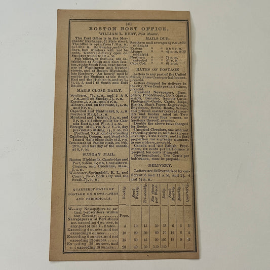 Boston Post Office & IRS Listings 1871 Boston Almanac Clipping SAI2-H3