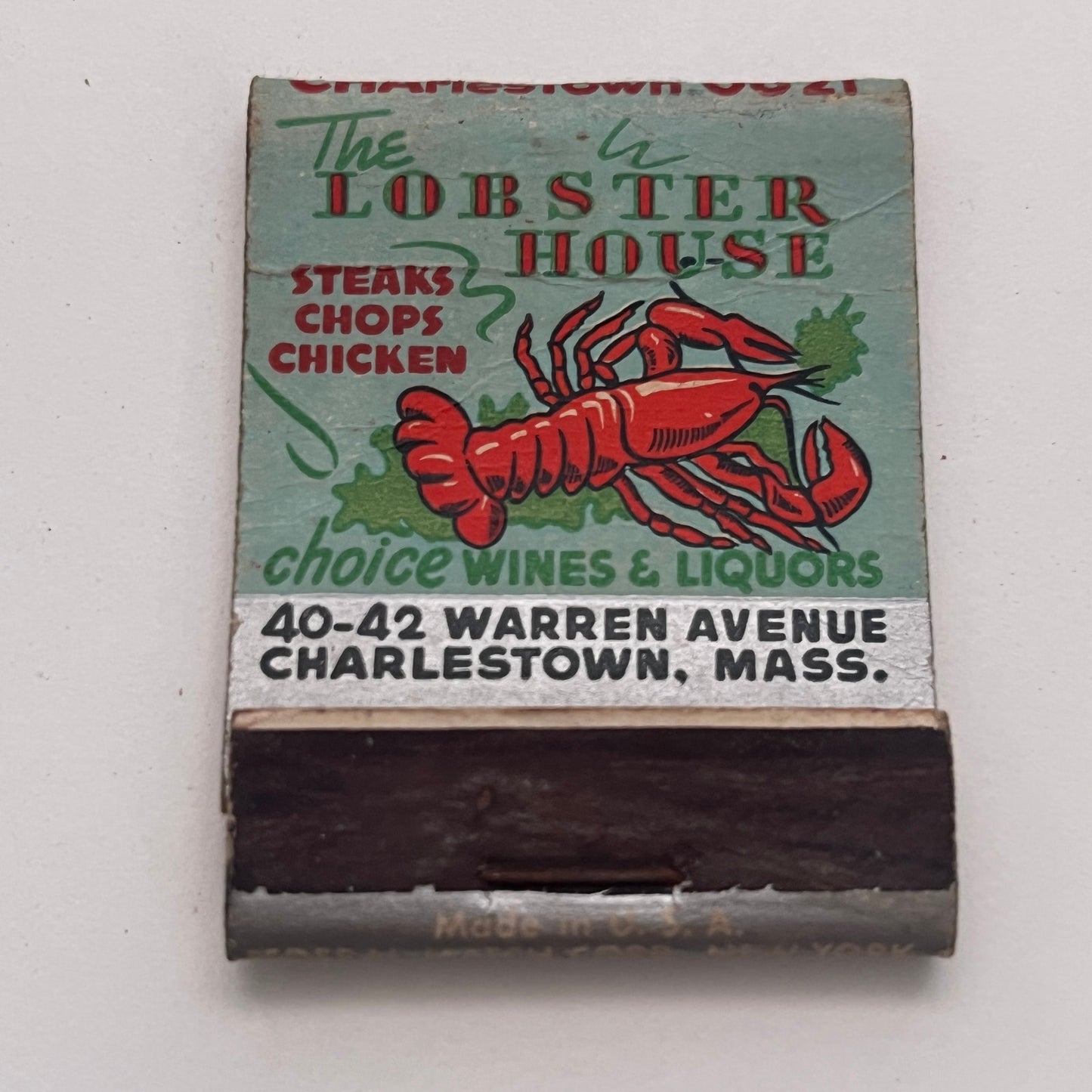 The Lobster House Charlestown MA Vintage Matchbook Cover TB8-MB-2