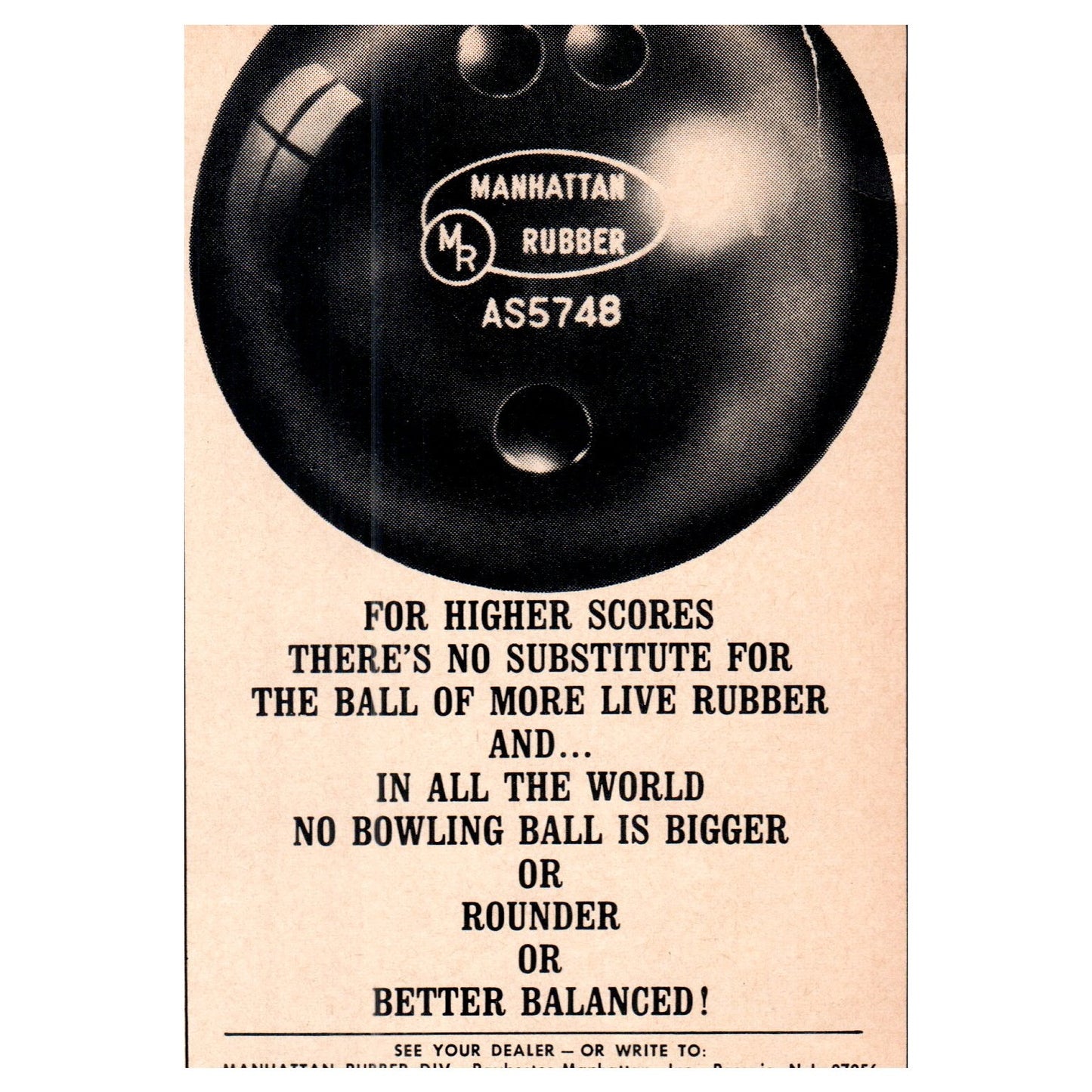 Manhattan Rubber Bowling Balls Raybestos-Manhattan Passaic 1969 Bowling Ad AF6-1