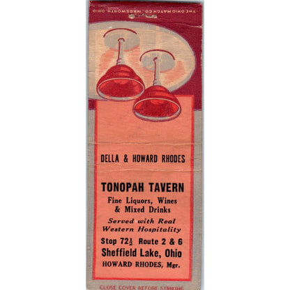 Tonopah Tavern Sheffield Lake OH Howard Rhodes Vintage Matchbook Cover SD4-Y13