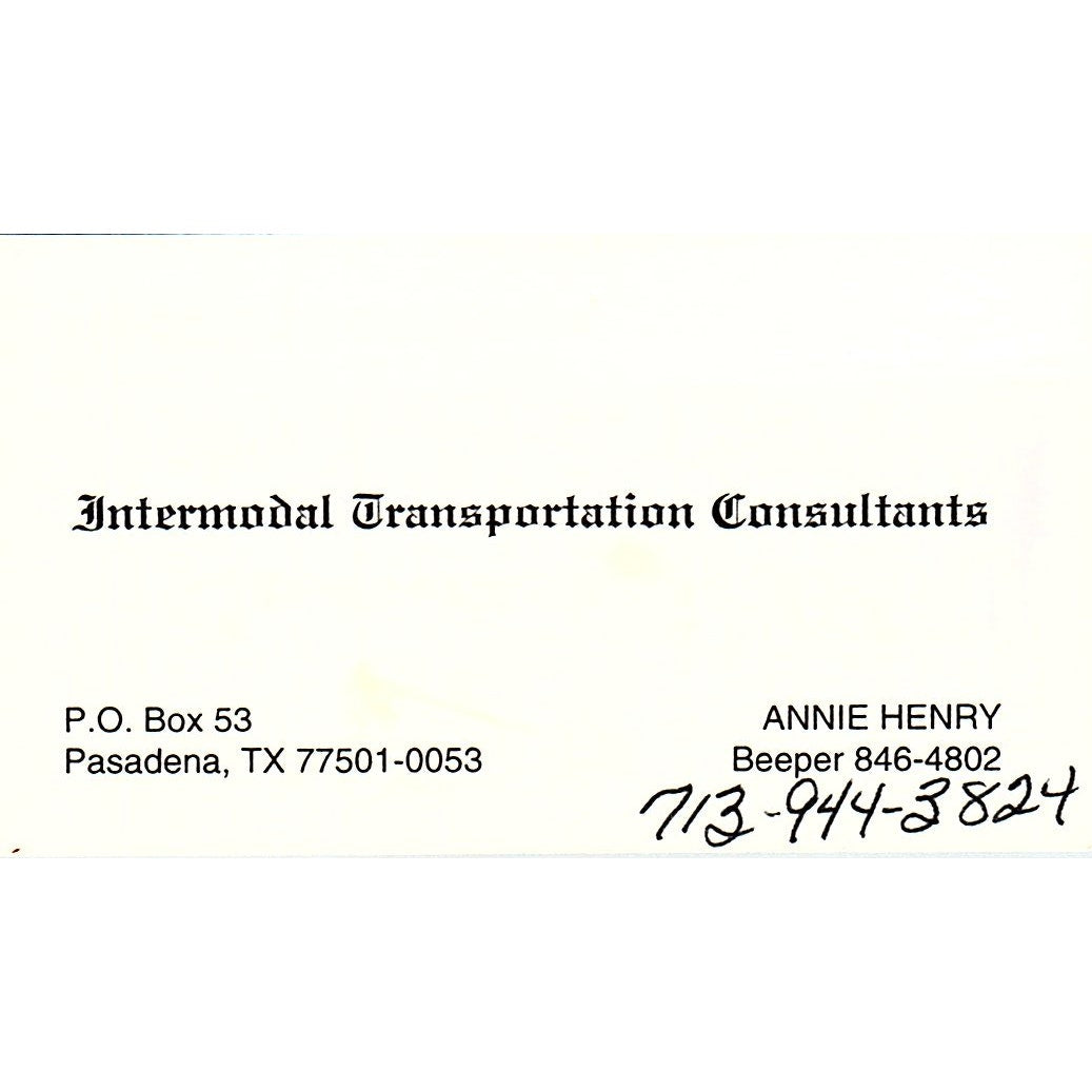 International Transportation Consultants Annie Henry Pasadena Card SD9-B14