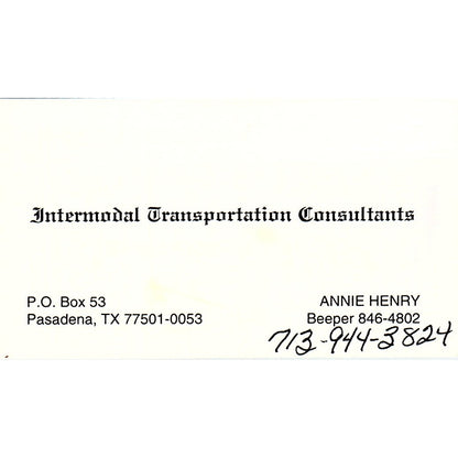 International Transportation Consultants Annie Henry Pasadena Card SD9-B14