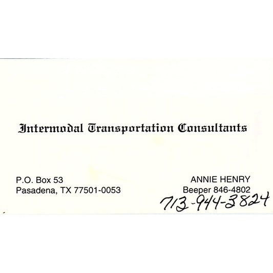 International Transportation Consultants Annie Henry Pasadena Card SD9-B14