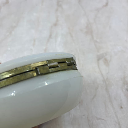 Vintage Celluloid Trinket Box Round Floral White Hinged Lid 4.25” TF5
