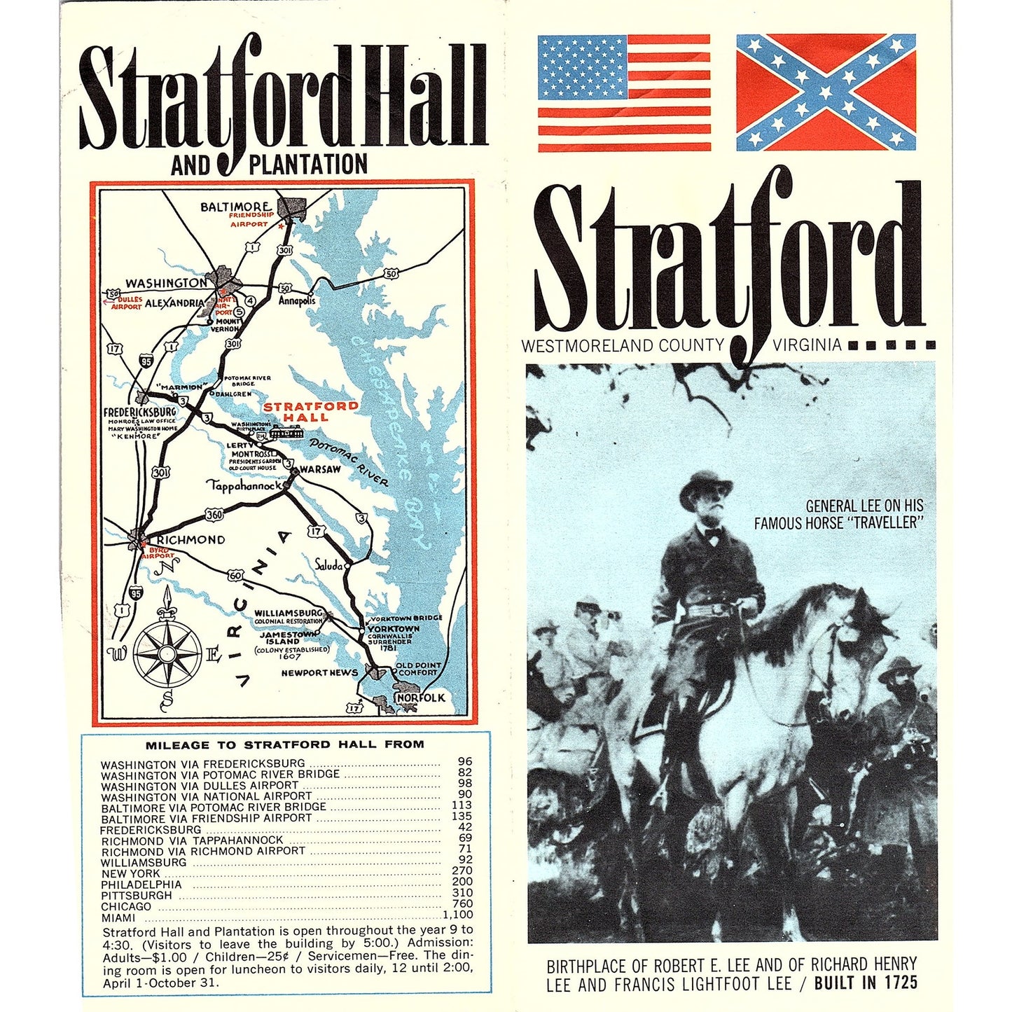 Stratford Hall & Plantation Westmoreland County VA 1960s Travel Brochure TH2-TB3