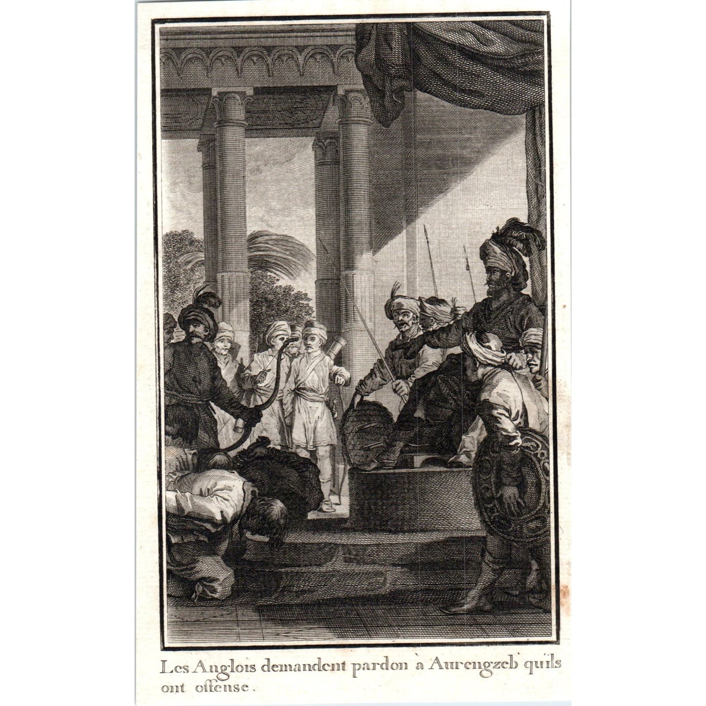 c1780 Original French Engraving Josiah Child requesting pardon Aurangzeb AE5-FE