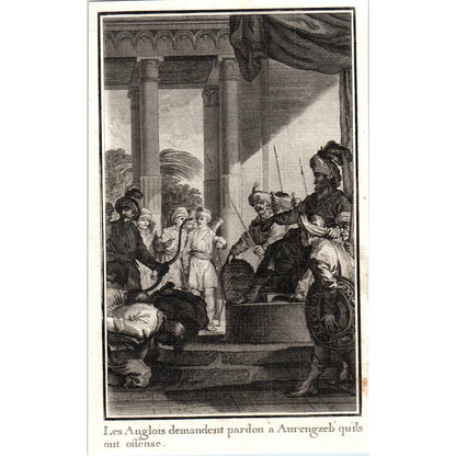 c1780 Original French Engraving Josiah Child requesting pardon Aurangzeb AE5-FE