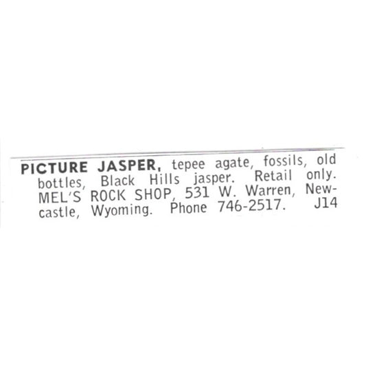 Mel's Rock Shop Picture Jasper Newcastle Wyoming 1972 Ad AF8-S26