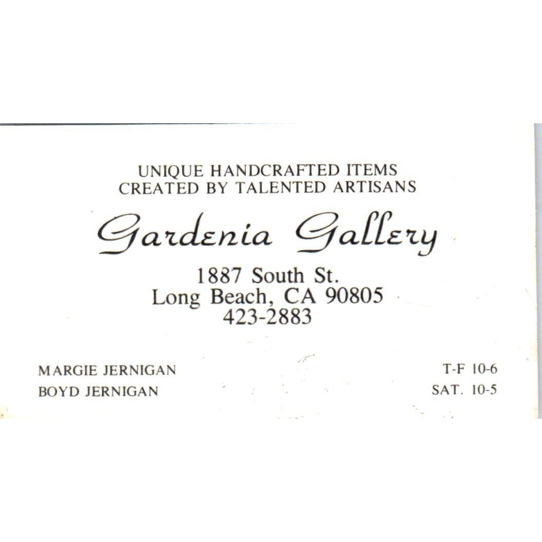 Gardenia Gallery Margie & Boyd Jernigan Long Beach Vintage Business Card SD4-B4