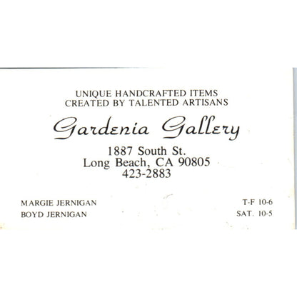 Gardenia Gallery Margie & Boyd Jernigan Long Beach Vintage Business Card SD4-B4