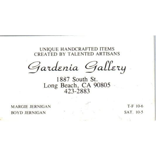 Gardenia Gallery Margie & Boyd Jernigan Long Beach Vintage Business Card SD4-B4