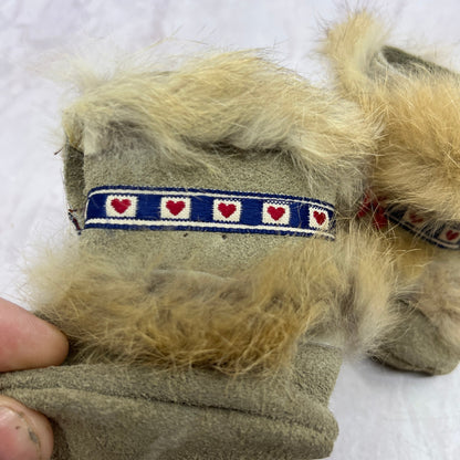 Vtg Handmade Soft Leather Suede & Rabbit Fur Kirsten American Girl Doll Boots
