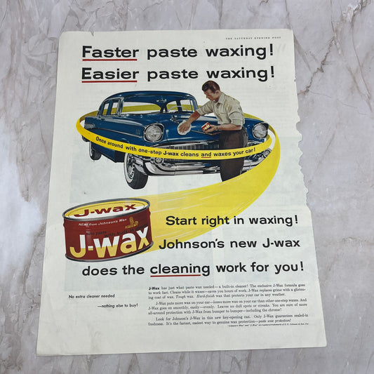 1957 Johnson's J-Wax Auto Wax Cadillac 10x13 Magazine Advertisement FL6-7