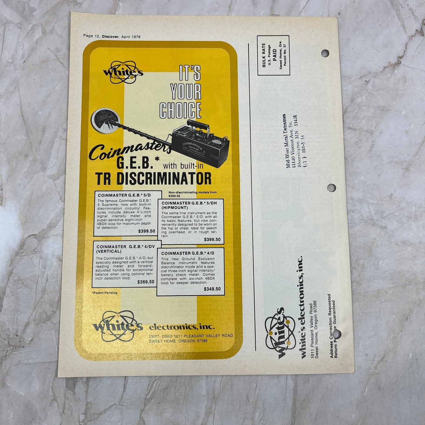 1976 Apr White's Electronics Discover Newsletter Metal Detectors Treasure M19