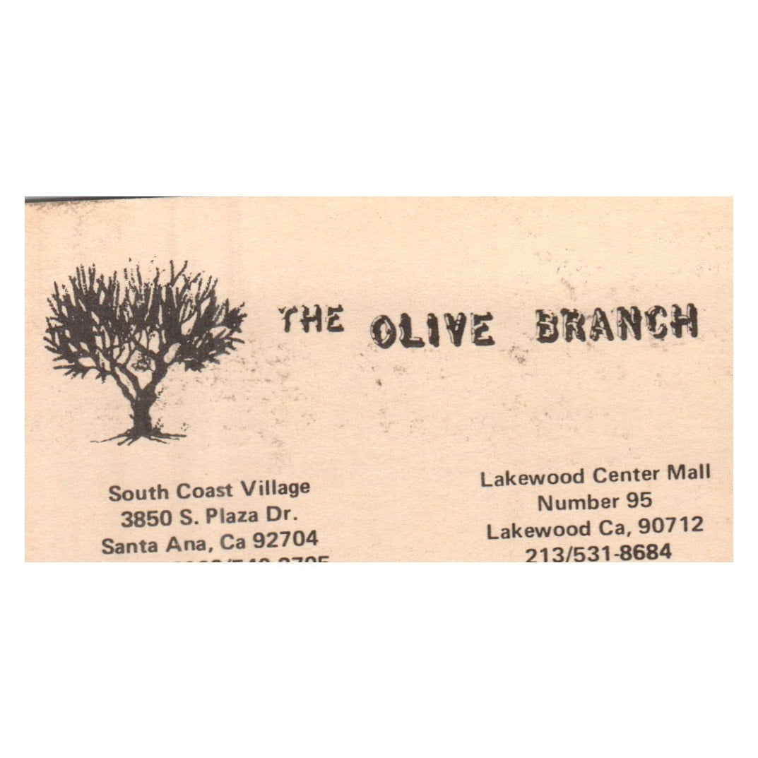 The Olive Branch Lakewood CA / Santa Ana CA Vintage Business Card SF3-B1