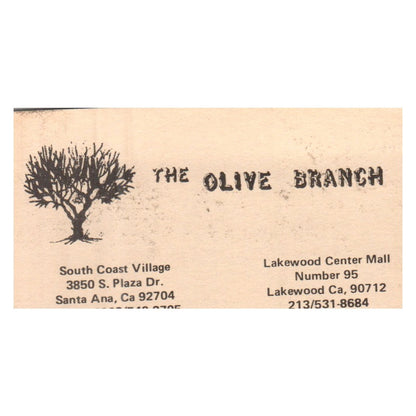 The Olive Branch Lakewood CA / Santa Ana CA Vintage Business Card SF3-B1