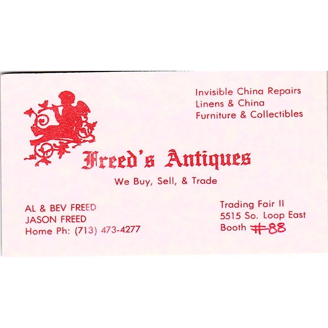 Freed's Andiques Al, Bev, Jason Freed Houston TX Vintage Business Card SE3-B16